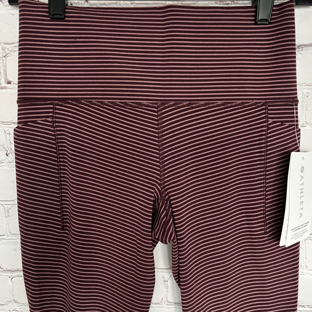 ATHLETA Salutation Stash Pocket II Textured 7/8 Striped Burgundy Legging--NWT--S - Picture 3 of 16